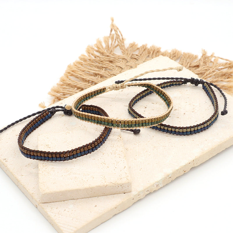Oem Custom Good Quality Wholesale Simple Design Woven Best Friend Handmade Ajustable double rows Hematite Beads Bangle Bracelet