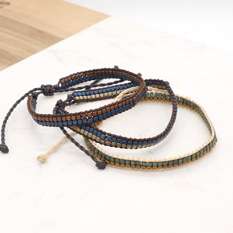 Oem Custom Good Quality Wholesale Simple Design Woven Best Friend Handmade Ajustable double rows Hematite Beads Bangle Bracelet