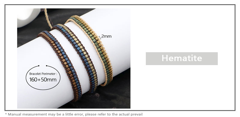 Oem Custom Good Quality Wholesale Simple Design Woven Best Friend Handmade Ajustable double rows Hematite Beads Bangle Bracelet