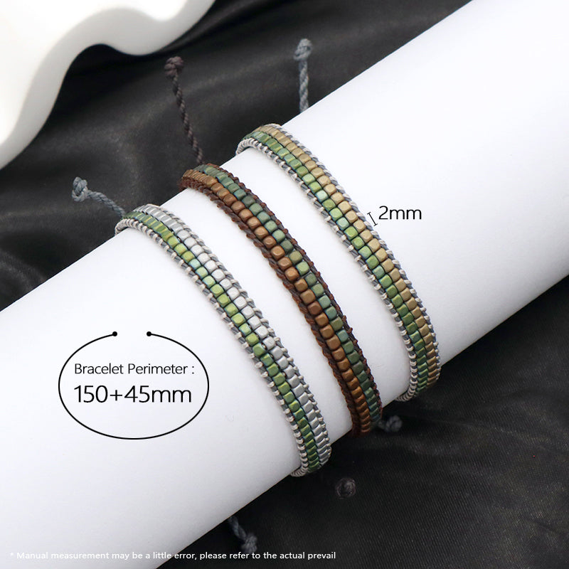 Oem Custom Woven Wholesale Simple Design Best Friend Handmade Ajustable Double Layers Hematite Beads Bangle Bracelet