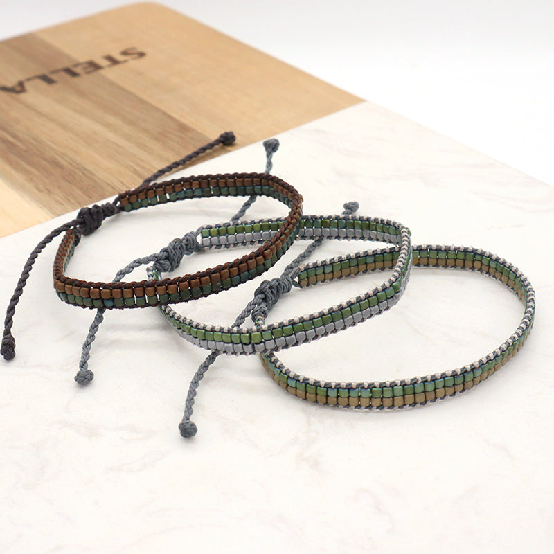 Oem Custom Woven Wholesale Simple Design Best Friend Handmade Ajustable Double Layers Hematite Beads Bangle Bracelet