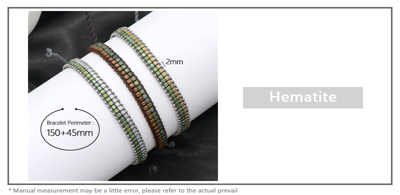 Oem Custom Woven Wholesale Simple Design Best Friend Handmade Ajustable Double Layers Hematite Beads Bangle Bracelet