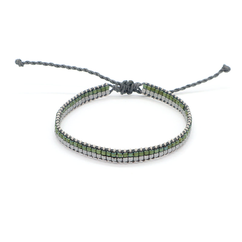 Oem Custom Woven Wholesale Simple Design Best Friend Handmade Ajustable Double Layers Hematite Beads Bangle Bracelet