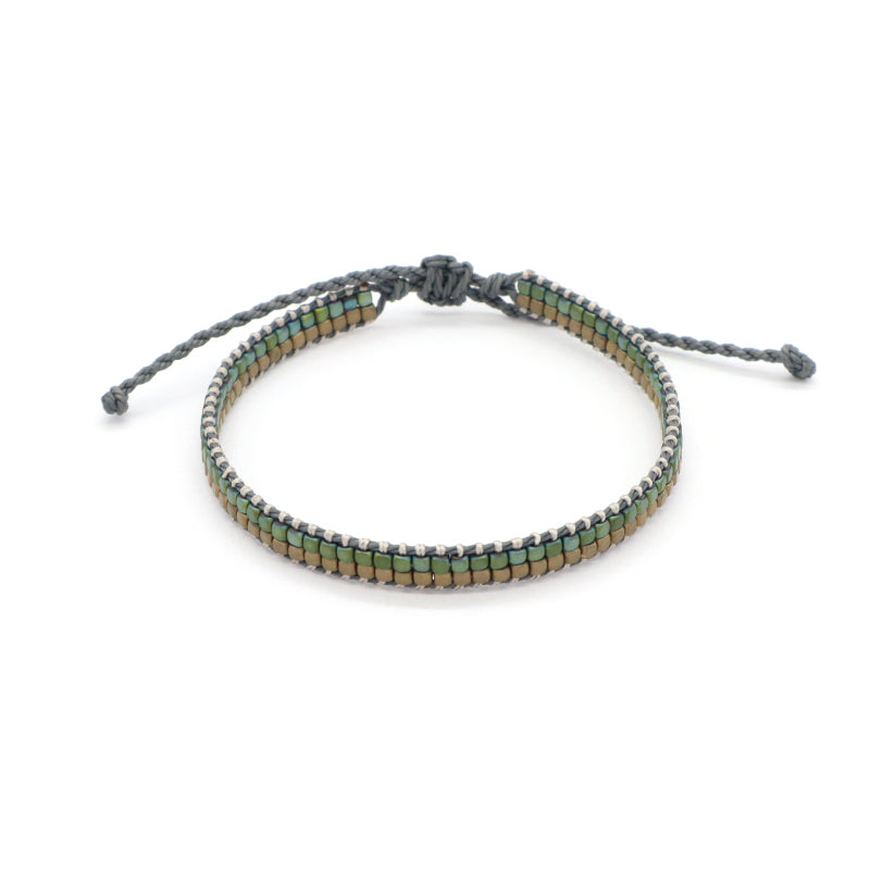 Oem Custom Woven Wholesale Simple Design Best Friend Handmade Ajustable Double Layers Hematite Beads Bangle Bracelet