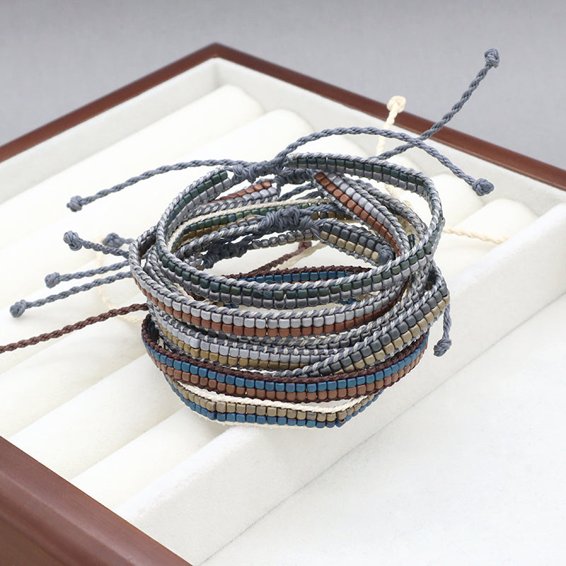 Good Quality Oem Wholesale Custom Woven Best Friend Simple Design  Handmade Ajustable double rows Hematite Beads Bangle Bracelet