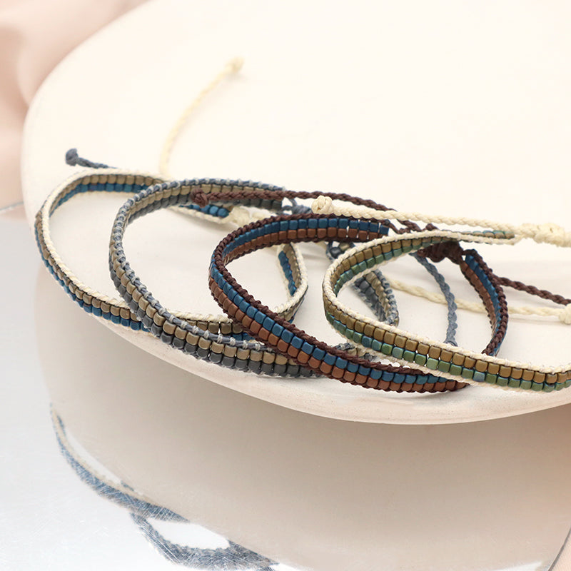 Good Quality Oem Wholesale Custom Woven Best Friend Simple Design  Handmade Ajustable double rows Hematite Beads Bangle Bracelet