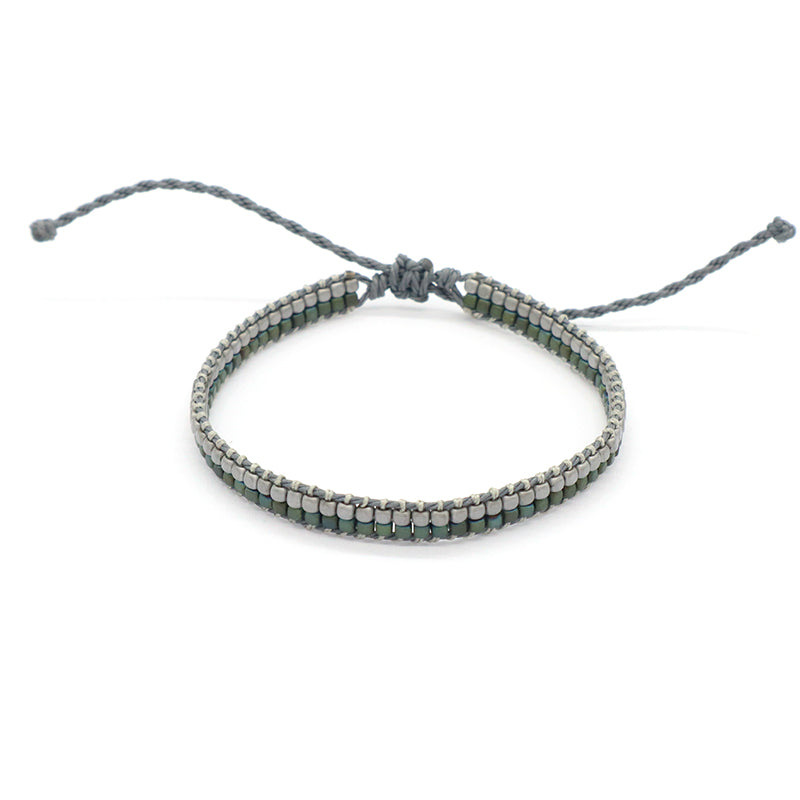 Good Quality Oem Wholesale Custom Woven Best Friend Simple Design  Handmade Ajustable double rows Hematite Beads Bangle Bracelet