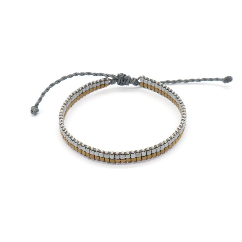 Good Quality Oem Wholesale Custom Woven Best Friend Simple Design  Handmade Ajustable double rows Hematite Beads Bangle Bracelet