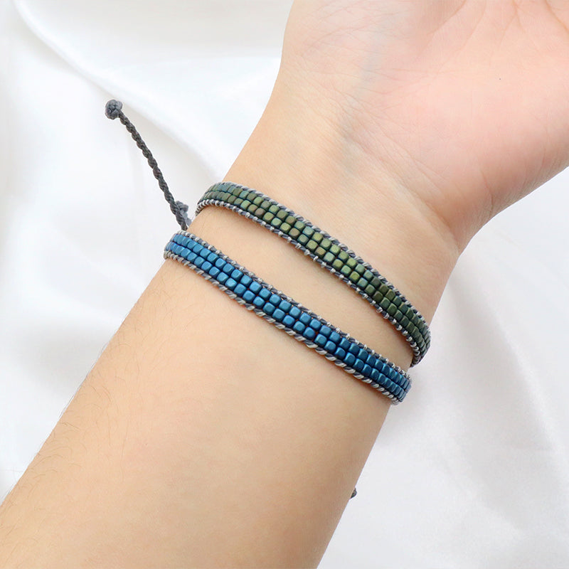 Custom Woven Good quality OEM Wholesale Simple Design Best Friend Handmade Adjustable Double Rows Hematite Beads Bangle Bracelet