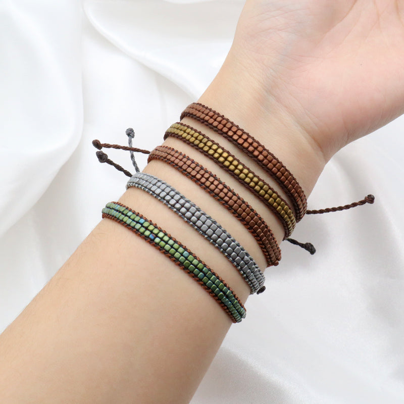 OEM Simple Design Custom Woven Wholesale Best Friend Handmade Adjustable Double Layers Hematite Beads Bangle Bracelet