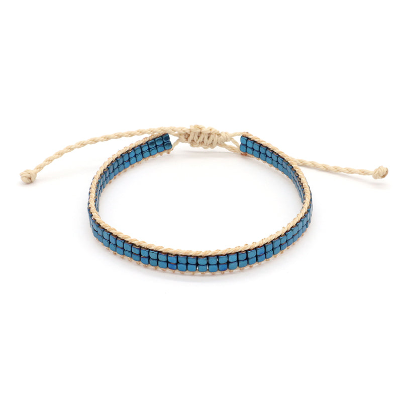 Custom OEM Woven Wholesale Simple Design Handmade Double Layers Adjustable Hematite Beads Bangle Bracelet