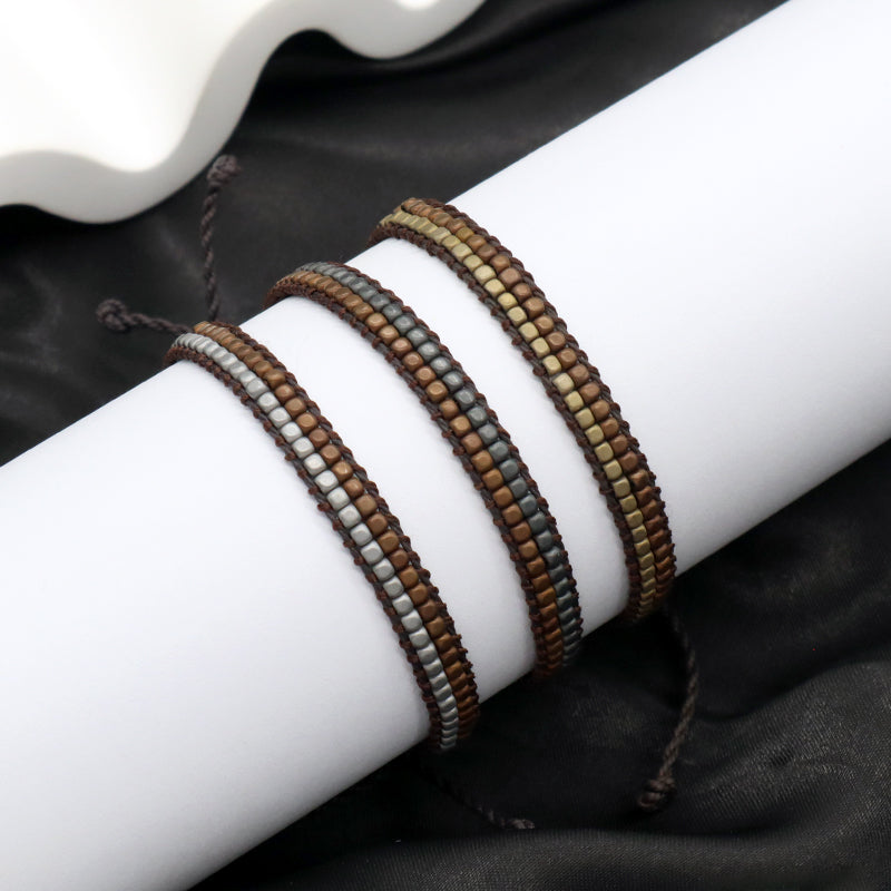 Handmade Oem Good Quality Wholesale Simple Design Custom Woven Best Friend Ajustable Double Rows Hematite Beads Bangle Bracelet