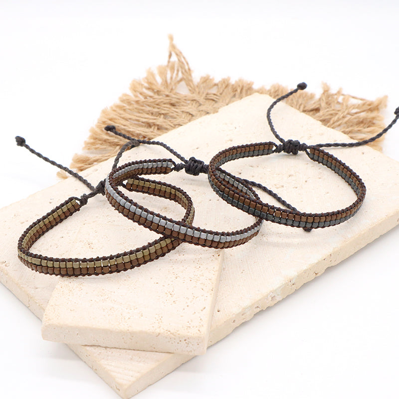 Handmade Oem Good Quality Wholesale Simple Design Custom Woven Best Friend Ajustable Double Rows Hematite Beads Bangle Bracelet