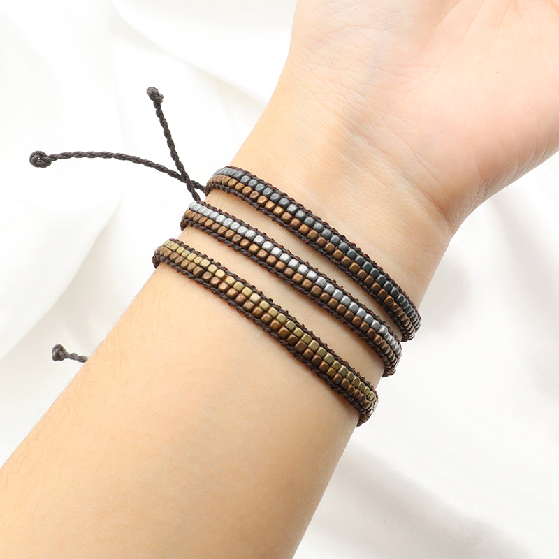 Handmade Oem Good Quality Wholesale Simple Design Custom Woven Best Friend Ajustable Double Rows Hematite Beads Bangle Bracelet