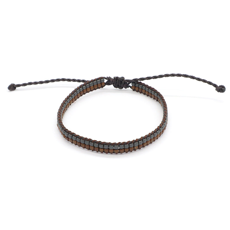 Handmade Oem Good Quality Wholesale Simple Design Custom Woven Best Friend Ajustable Double Rows Hematite Beads Bangle Bracelet