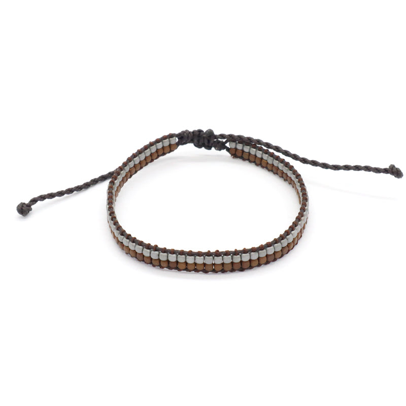 Handmade Oem Good Quality Wholesale Simple Design Custom Woven Best Friend Ajustable Double Rows Hematite Beads Bangle Bracelet