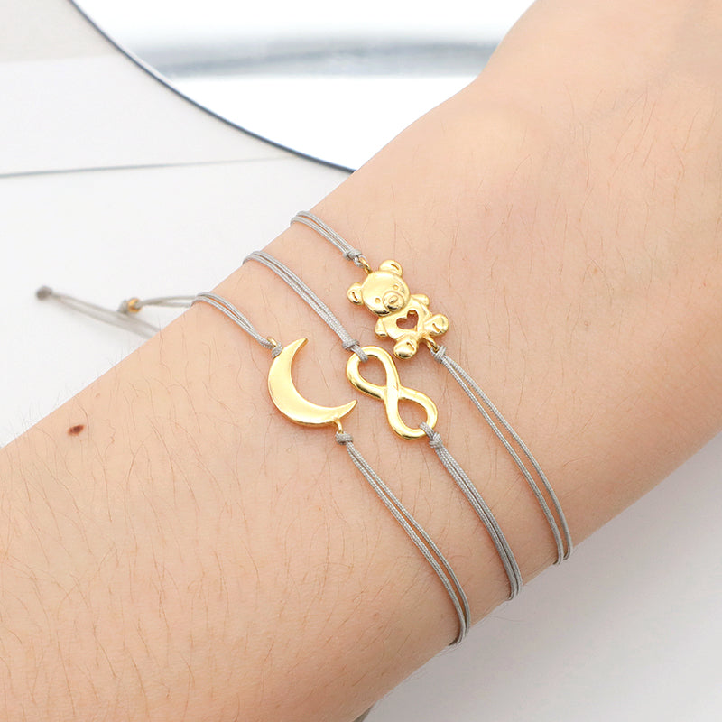Wholesale Friendship gift cross star moon bear butterfly gold plating adjustable handmade 925 sterling silver charm bracelets