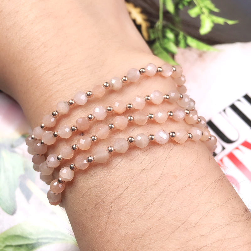 Rose-gold Color Plating 925 Silver Beads With Semi-precious Stone Bracelet Natural Stone With 925 Sterling Silver Beads Bracelet