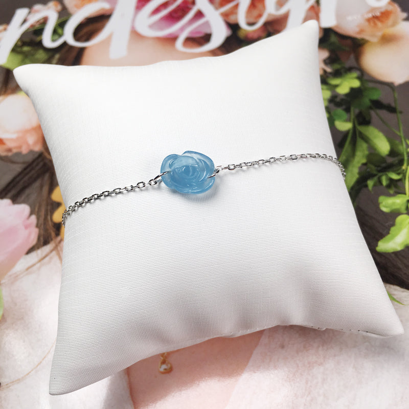 Silver Chain Bracelet With Aquamarine Rose Charms Jewelry Women Bracelet 925 Sterling Silver Chain Bracelet