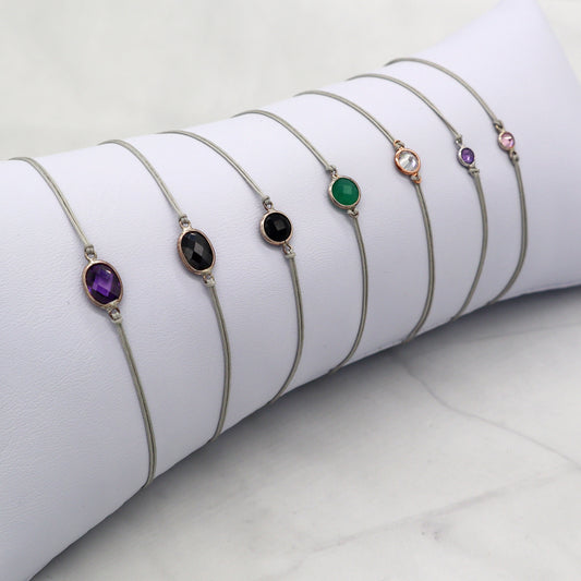 925 Sterling Silver Fashion CZ Charm With Rose-gold Rhodium Gold Multi Color Plated Simple Design Handmade Bracelet