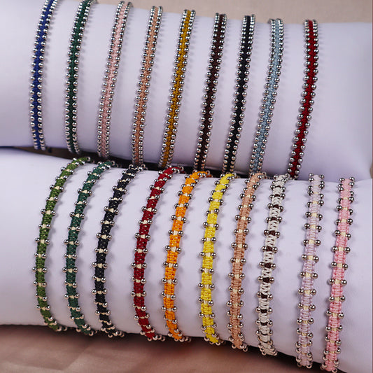 Wholesale OEM Custom Trendy 2mm Sterling Silver Round Beads Bracelet Multi-rang Macrame