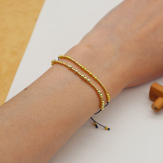 Trendy Design Simple  Competitive Price Morse Code Long Short Brass Bead Handmade Rope Bracelet