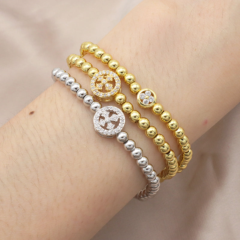 High Quality Pvd Plated Beads Women Jewelry 18k Gold Plated Beaded Hamsa Butterfly Star Heart Bracelets Bangle