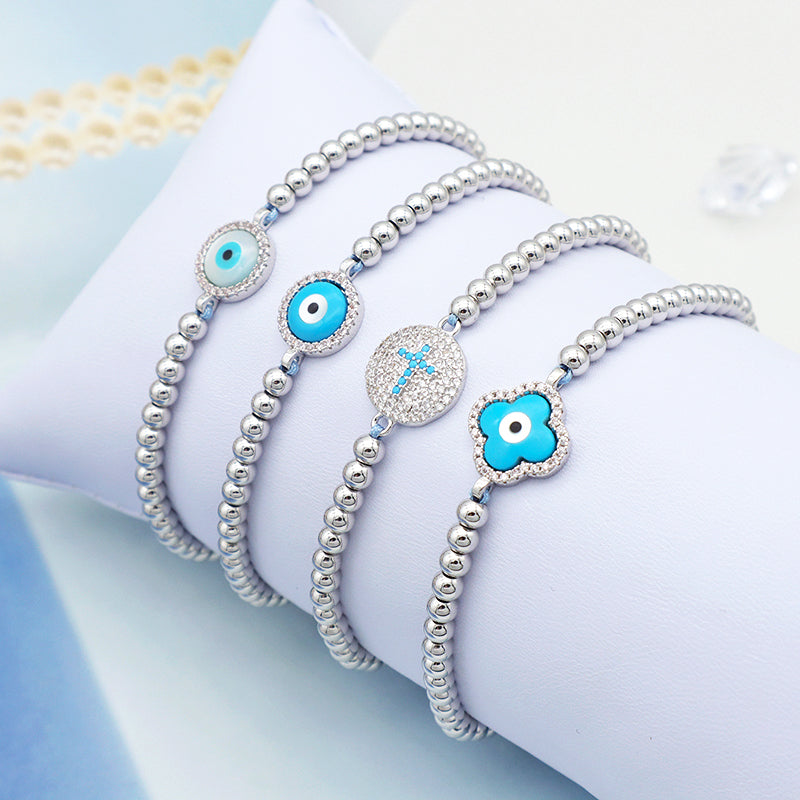 Good Quality New Women Jewelry Rhodium Evils Eye Charm Beaded Bracelet Turkish Evils Eye