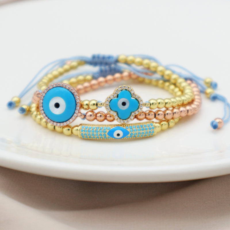 Good Quality Women Jewelry Gold Plated Adjustable Beaded Eye Charm Bracelet Turkish Eye Evil Eyes Bracelet