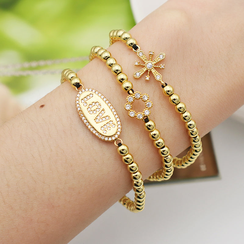 Women Adjustable Gold Plated Bead Bracelet  Tree Cross Hamsa Lucky Charm Bracelet