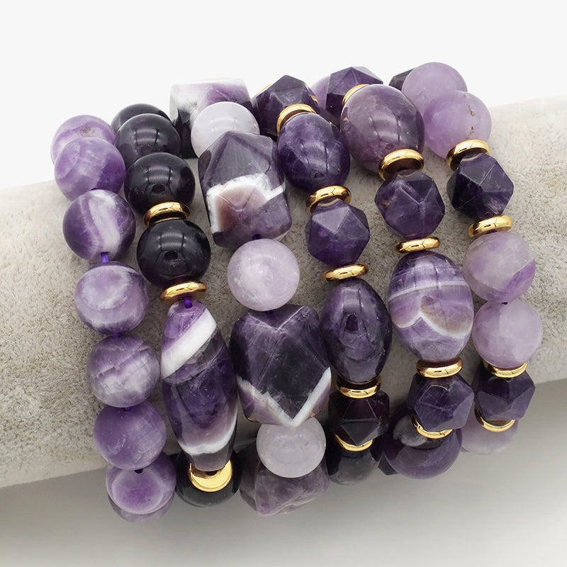 Good Quality Wholesale Wowan Jewelry Handmade Custom Beaded Bracelet Bangle Natural Stone Amethyst Bracelets