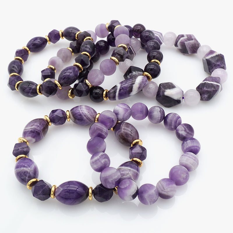 Good Quality Wholesale Wowan Jewelry Handmade Custom Beaded Bracelet Bangle Natural Stone Amethyst Bracelets