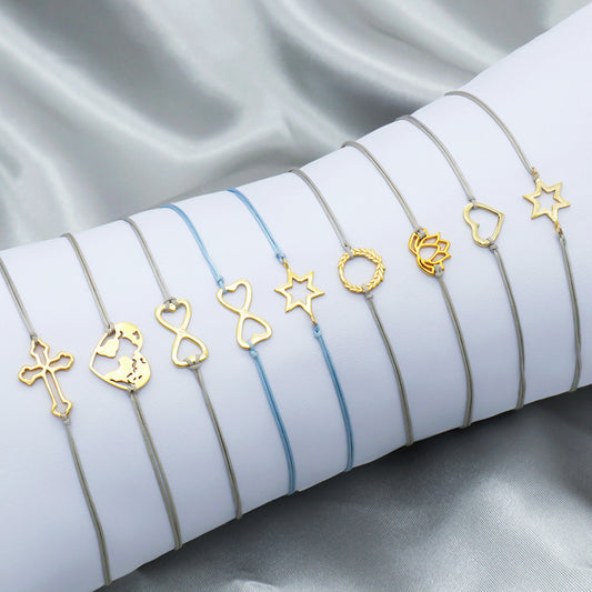 Oem Custom Wholesale Adjust Handmade Gold Plating Star Heart 925 Sterling Silver Charm Bracelets