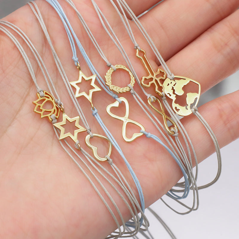 Oem Custom Wholesale Adjust Handmade Gold Plating Star Heart 925 Sterling Silver Charm Bracelets