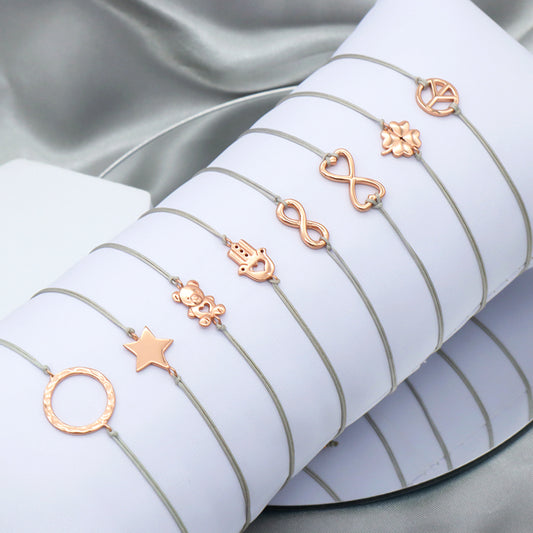 Custom Trendy Woman Girl Jewelry Rose-gold Plating Star Plane Circle Bear Adjustable 925 Sterling Silver Small Charms  Bracelets