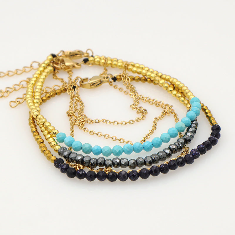 Handmade Double Layer beaded bracelet jewelry Gold Plated Stainless steel chain natural stone beads bracelet for teen girl women