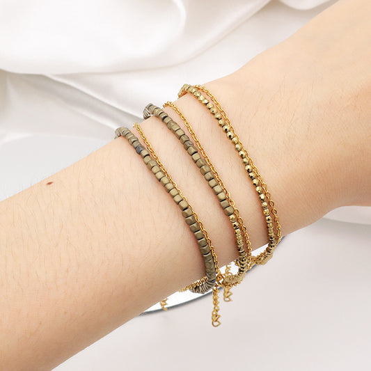 Wholesale Gold Plated Stainless steel chain natural stone beads Double Layer bracelet Women Handmade beaded bracelet jewelry
