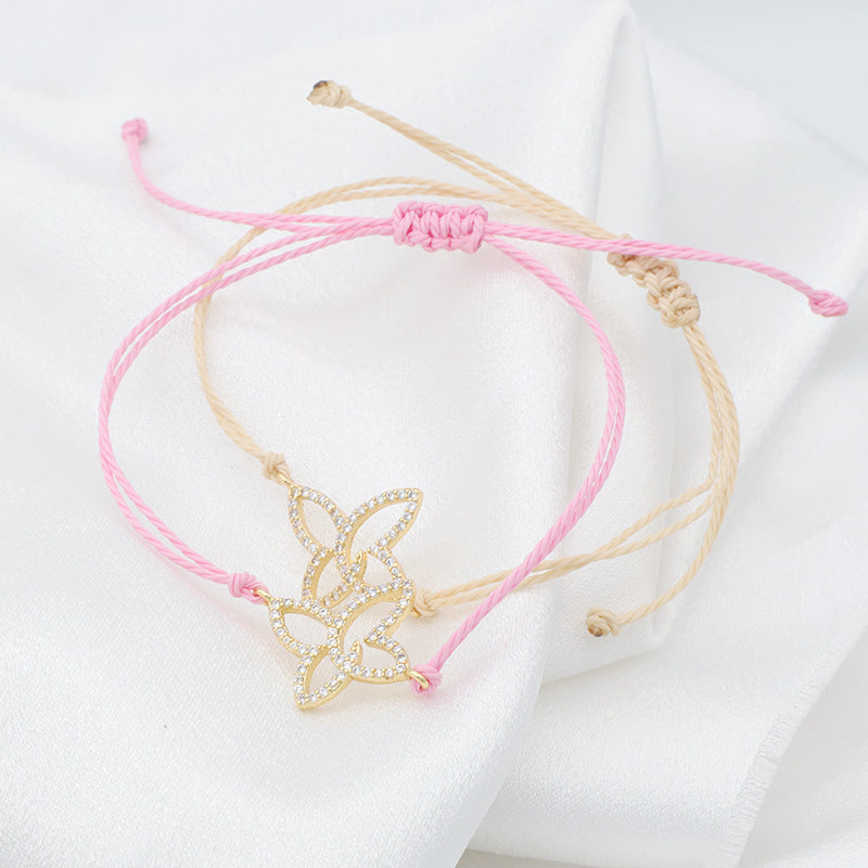 Simple Design Best Selling Product Ladies Gold Plated Shining Star Heart Butterfly Crystal Charm Bracelet Jewelry Adjustable Rope Thread Bracelet