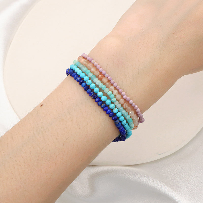 Wholesale Handmade women girls kids OEM Purple Pink Blue Various natural stone bracelets Bangle jewelry custom bead bracelet