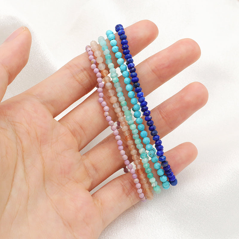 Wholesale Handmade women girls kids OEM Purple Pink Blue Various natural stone bracelets Bangle jewelry custom bead bracelet