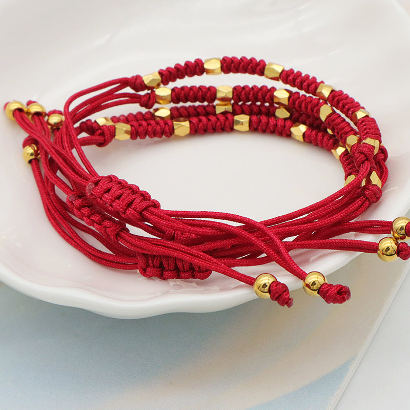 Custom Handmade String Braided Rope Bracelet jewelry ajustable Gold Plated brass beads Woven bracelets for Teen Girl Women
