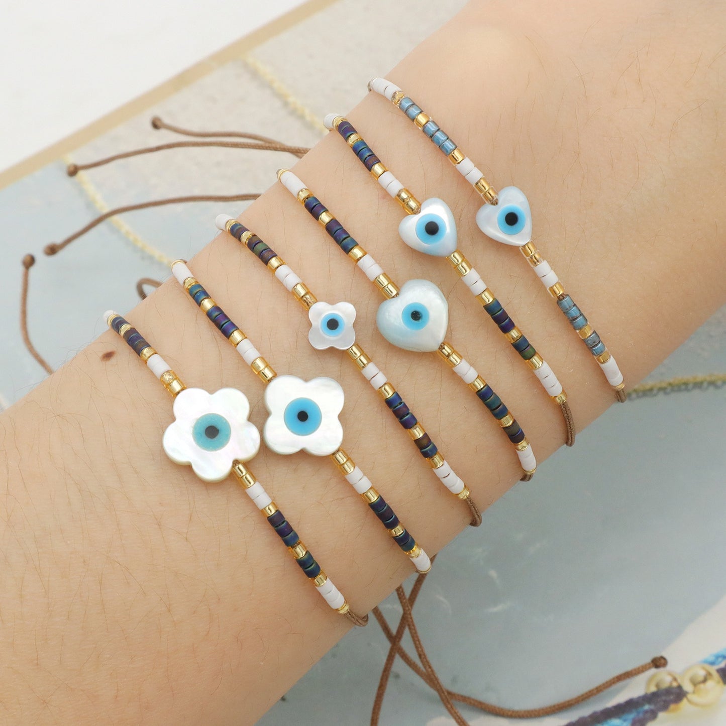 Various Custom Butterfly Flower Heart Eye Shell Charm Miyuki Bracelet Jewelry Handmade Adjustable Miyuki Bead Evil Eyes Bracelet