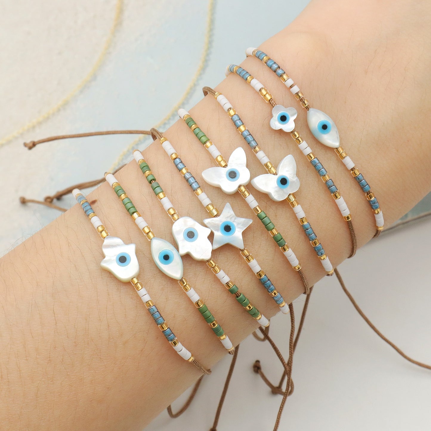 Various Custom Butterfly Flower Heart Eye Shell Charm Miyuki Bracelet Jewelry Handmade Adjustable Miyuki Bead Evil Eyes Bracelet