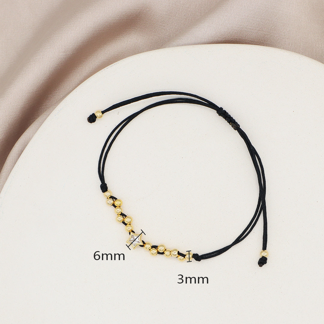 Wholesale Manufacture Customized OEM Gold Plated Beads ajustable Braided Rope Star charm handmade Woven Bracelet for women Girls