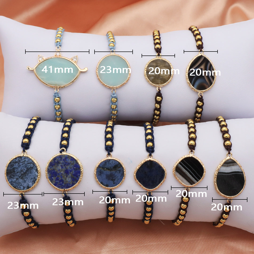 Custom Factory Blue Handmade Woven Friendship Gold plated 4mm Beaded OEM Natural Stone Charm bracelets for women jewelry beads