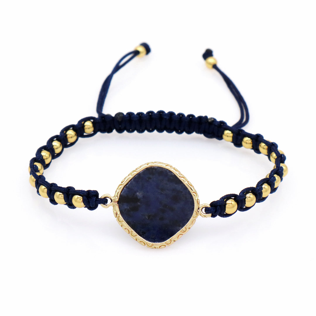 Custom Factory Blue Handmade Woven Friendship Gold plated 4mm Beaded OEM Natural Stone Charm bracelets for women jewelry beads