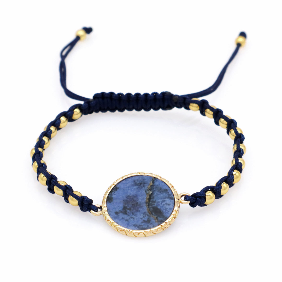 Custom Factory Blue Handmade Woven Friendship Gold plated 4mm Beaded OEM Natural Stone Charm bracelets for women jewelry beads