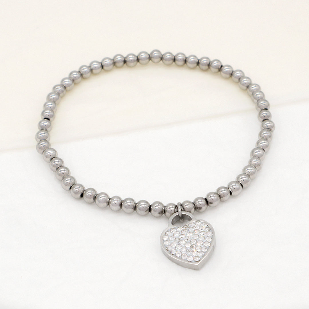 Wholesale Factory Custom Diy Micro Pave CZ No Tarnish 4mm stainless steel beads Heart Cross Charm Bracelet For Teen Girl Women
