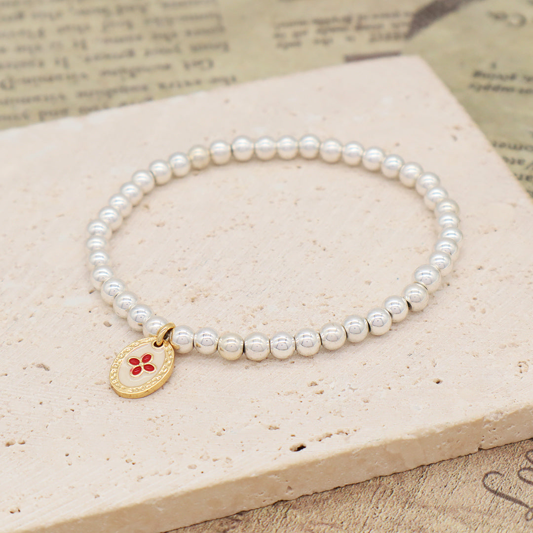 OEM Handmade Diy Wholesale Custom Women Gift Enamel Oval Star Flower Cross Charm Silver Plated 4mm Natural Stone Beads Bracelets