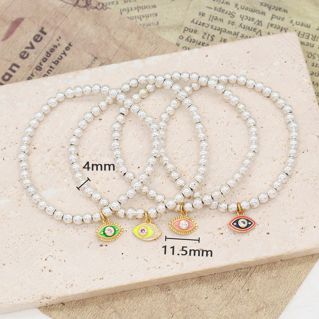 Customized Diy Wholesale Women Gift OEM Handmade Silver Plated 4mm Natural Stone Beads CZ Turkish Evil Eyes Charm Bracelets